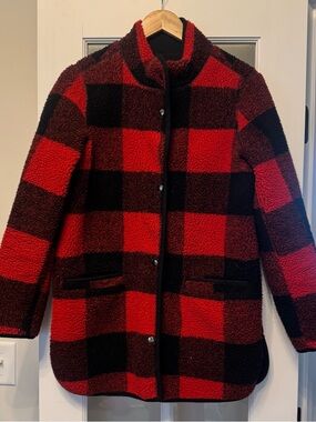Old Navy Red and Black Buffalo Plaid Teddy Jacket